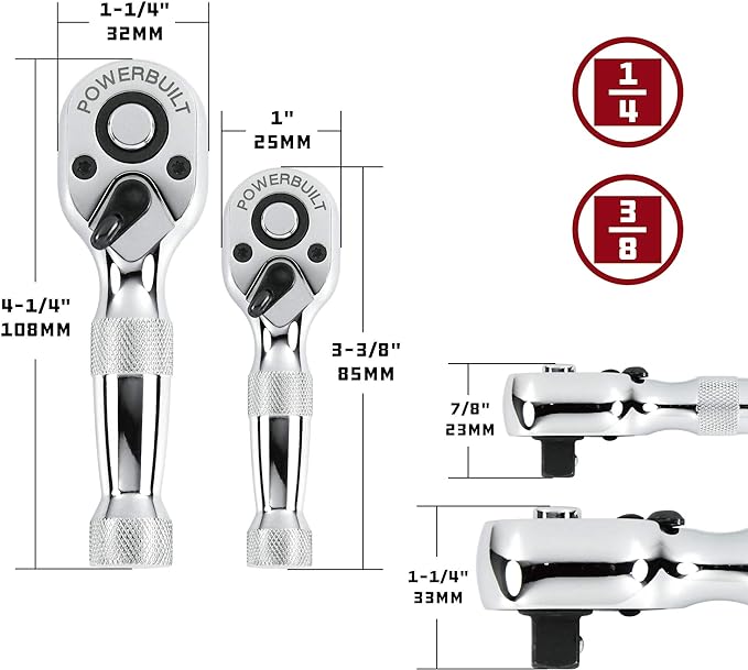 Heavy Duty 1/4" & 3/8" Stubby Ratchet Set