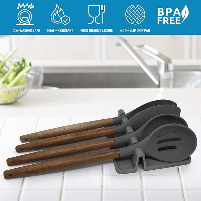 New Silicone Utensil Rest w/ Drip Pad for Multiple Utensils