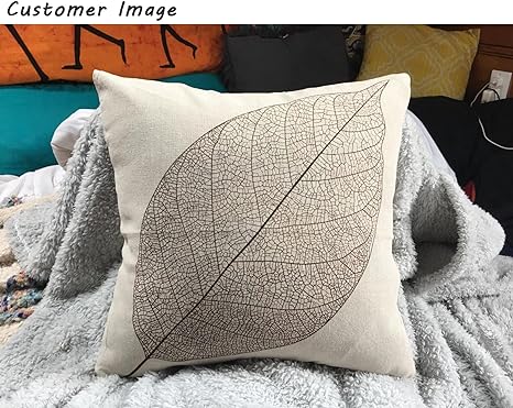 New Farmhouse Leaves Decor Linen Throw Pillow Cases | Set of 2 | 18" x 18"