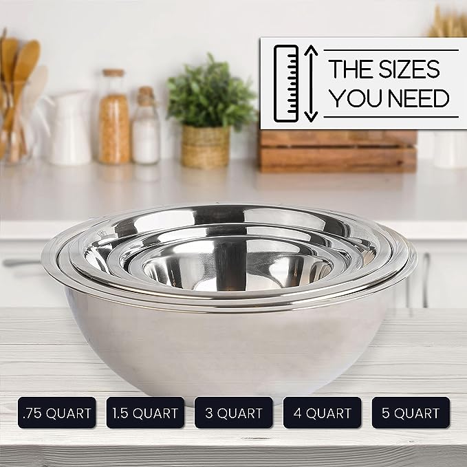 New Meal Prep Stainless Steel Mixing Bowls Set | Food Storage Organizers