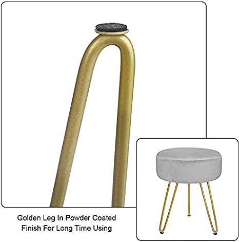 New Dressing Chair w/ Golden Metal Leg | Round Modern Upholstered Vanity Footstool Side Table Seat