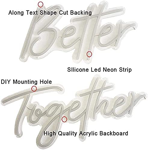 New Warm White Better Together Neon Sign Decor Wall | Home Decor Party | 23.5" x10" + 17.3" x 8.7"