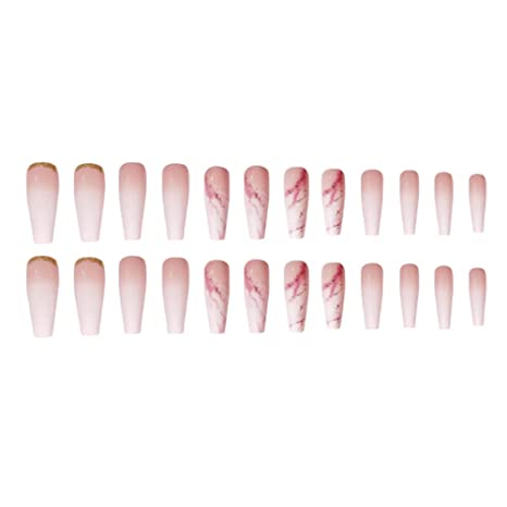 New 24 PCS Nude Press On Nails Coffin Long Fake Nails Acrylic Gradient False Nails