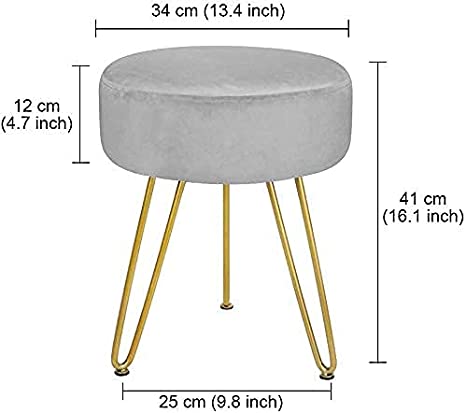 New Dressing Chair w/ Golden Metal Leg | Round Modern Upholstered Vanity Footstool Side Table Seat