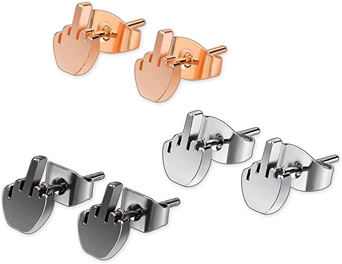 New Middle Finger Earrings Stylish Stainless Steel