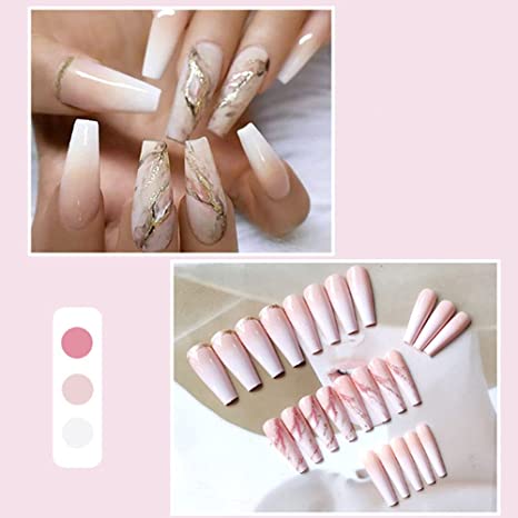 New 24 PCS Nude Press On Nails Coffin Long Fake Nails Acrylic Gradient False Nails