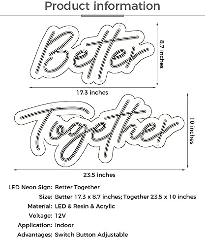 New Warm White Better Together Neon Sign Decor Wall | Home Decor Party | 23.5" x10" + 17.3" x 8.7"