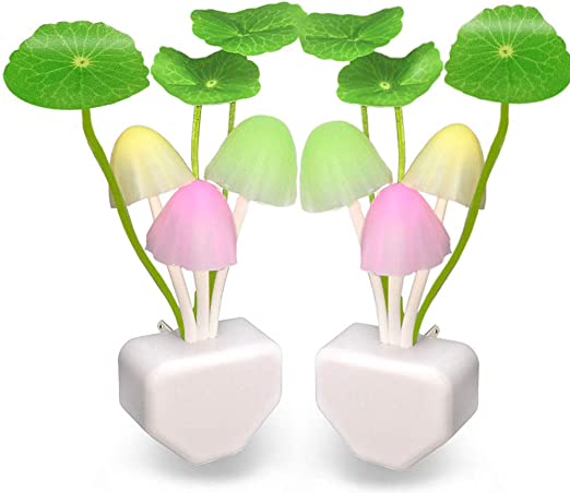 New 2PCS Plug in LED Mushroom Night Light Lamp w/ Dusk to Dawn Sensor