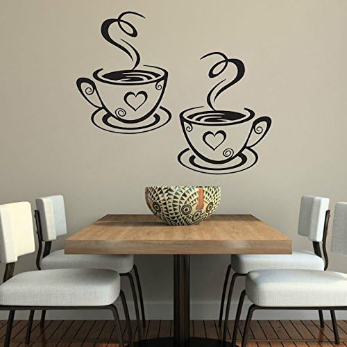 New Dual Coffee Cup Pattern Sticker Wall Decals | Home Art Decor 12" × 7"