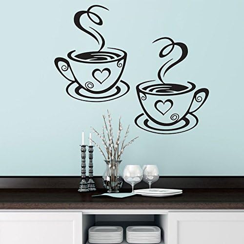 New Dual Coffee Cup Pattern Sticker Wall Decals | Home Art Decor 12" × 7"