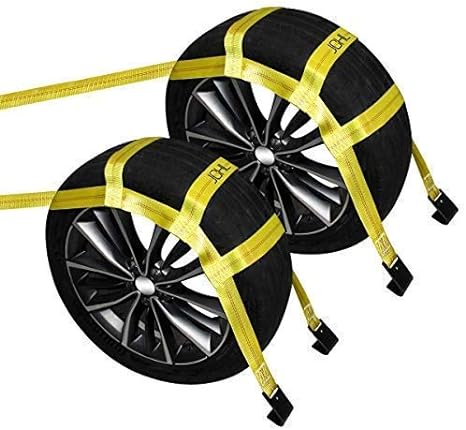 Heavy Duty 15"-19" Tow Dolly Basket Straps w/ Flat Hooks | Yellow Car Wheel Straps