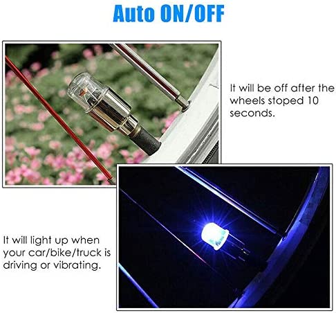 New Waterproof Blue LED Wheel Lights | Spoke Flash Lights Car Valve Stems Caps Accessories | 4 Pcs