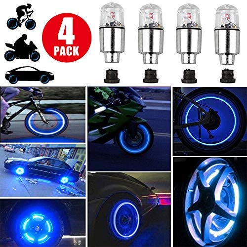 New Waterproof Blue LED Wheel Lights | Spoke Flash Lights Car Valve Stems Caps Accessories | 4 Pcs