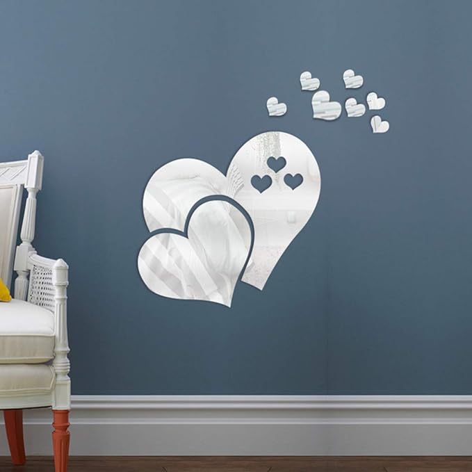 New 23 PCS Heart Shape Mirror Wall Sticker | 3D Art Wall Decal Removable Mirror Wall Sticker