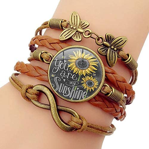 New Sunflower Leather Bracelets | Handmade Braided Rope Charms