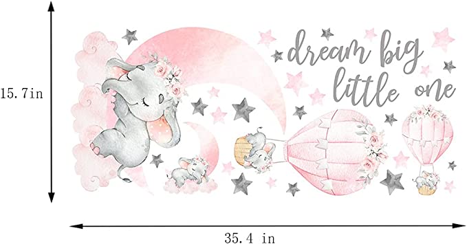 New Dream Big Little One Elephant Wall Stickers | Nursery Kids Home Wall Decor