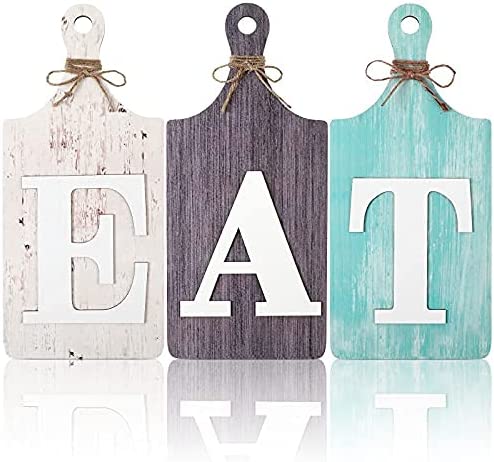 New Rustic Wooden Eat Cutting Board Sign | Hanging Wall Decor Large Farmhouse Eat Letters | 3Pcs