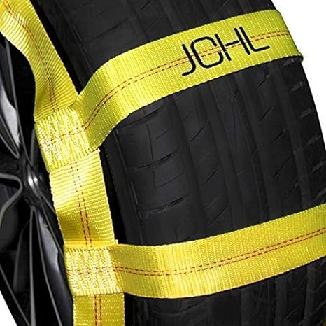 Heavy Duty 15"-19" Tow Dolly Basket Straps w/ Flat Hooks | Yellow Car Wheel Straps