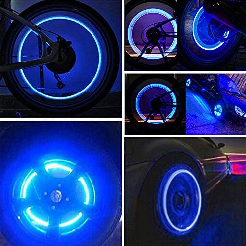 New Waterproof Blue LED Wheel Lights | Spoke Flash Lights Car Valve Stems Caps Accessories | 4 Pcs