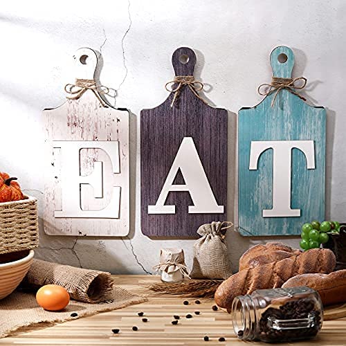 New Rustic Wooden Eat Cutting Board Sign | Hanging Wall Decor Large Farmhouse Eat Letters | 3Pcs