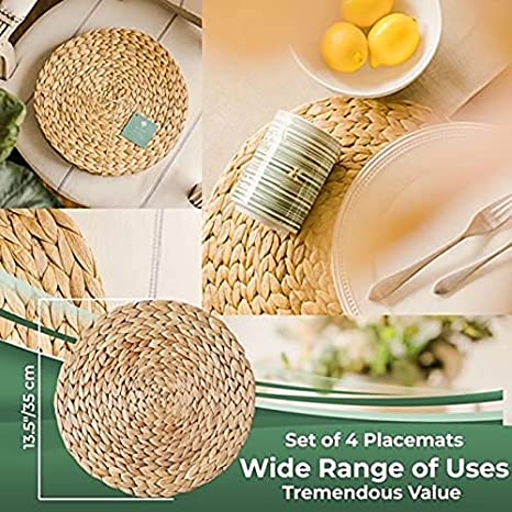 New Rattan Wicker Placemats | Farmhouse Placemats | Set of 4 | 13.5"