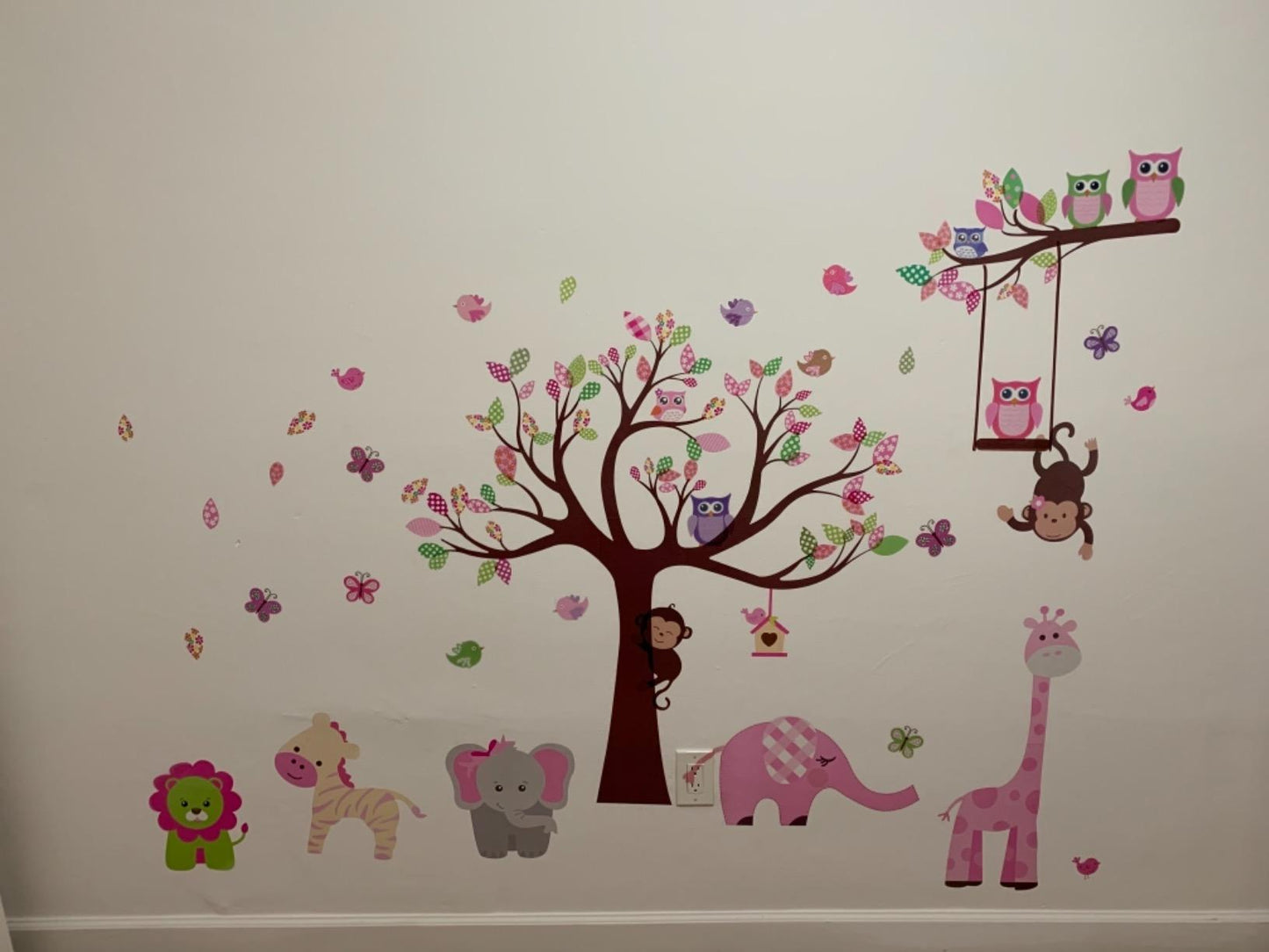 New ungle Theme Peel & Stick Girl Nursery Wall Decal | Owl Giraffe Lion Tree Decorative Sticker