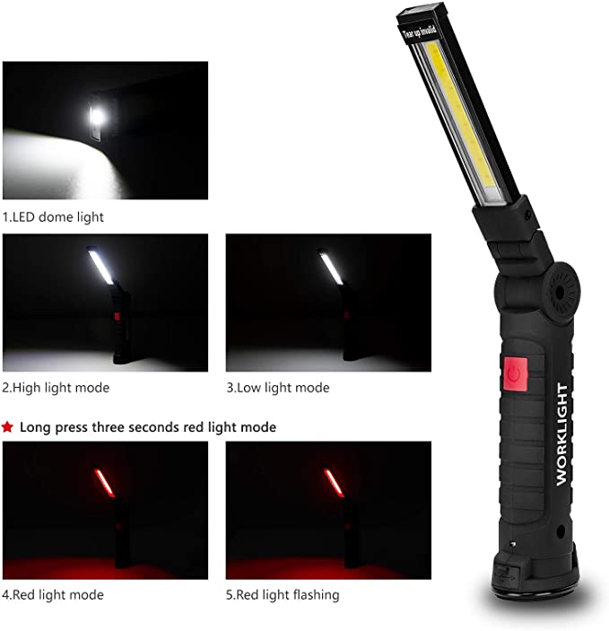 Heavy Duty LED Flashlights | Rechargeable Work Lights | 360° Rotate 5 Modes Bright | 2 Pack