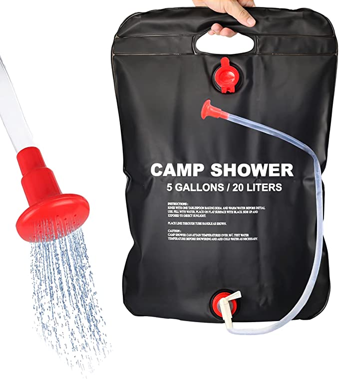 New Portable Outdoor Solar Shower Bag | 5 Gallons/20L | On-Off Switchable Shower Head