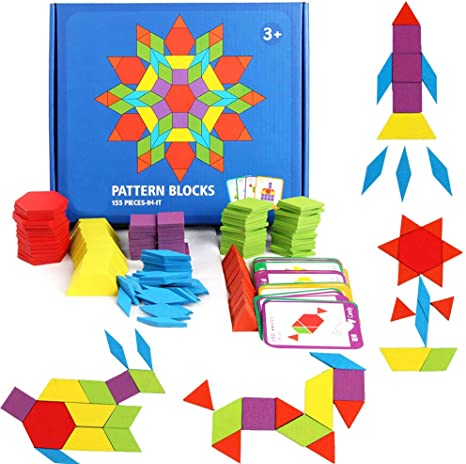 New 155PCS Wooden Pattern Blocks Set | Geometric Shape Puzzle Educational Toys