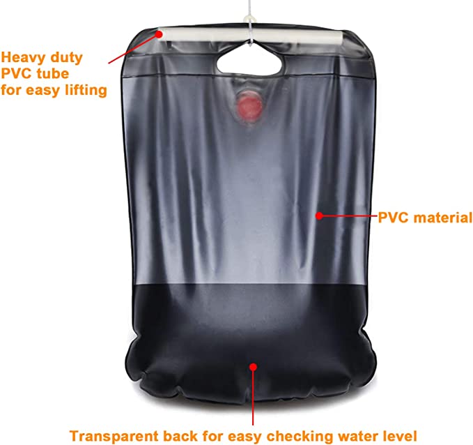 New Portable Outdoor Solar Shower Bag | 5 Gallons/20L | On-Off Switchable Shower Head