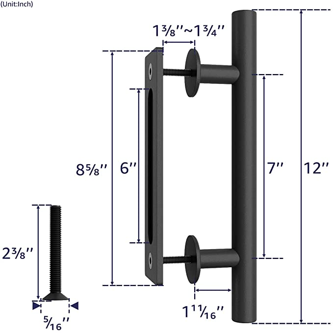 New 12" Sliding Barn Door Handle | Pull & Flush Hardware Set | Solid Cast Iron Rustic Style