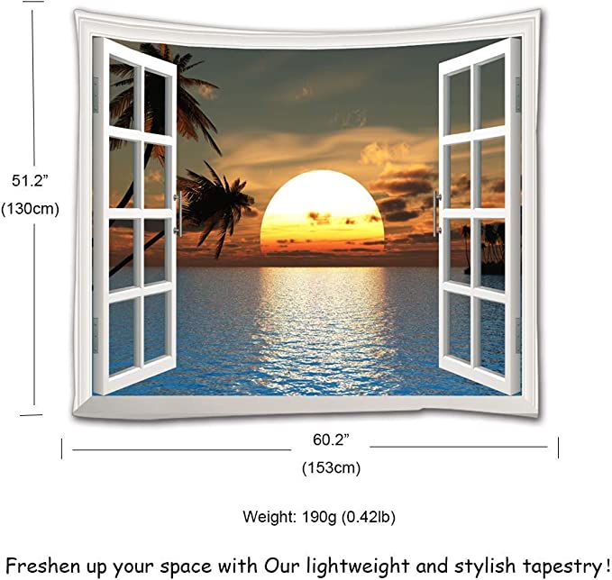 Ocean Sunset Tapestry Wall Hanging | Bohemian Home Decor | Wall Decorations | 51" x 60"