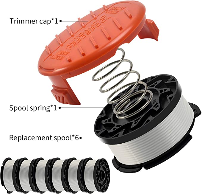 New Weed Eater String Trimmer Line - Black & Decker Trimmer/Edger, AF-100, 6 Spools & 1 Cap