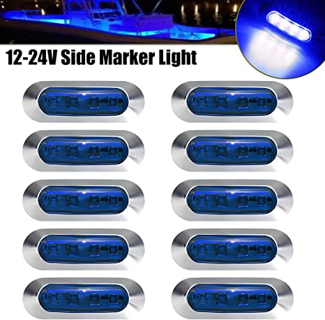 New 10 PCS Blue DC12V-24V 4 LED Side Marker Indicator Lights Lamp