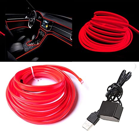 New 3m El Wire Red Interior Car LED Strip Lights | Automotive Car Interior Decoration