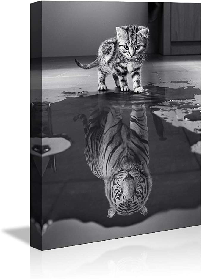 New motivational posters Small Cat Pictures Big Tiger | Poster Artwork Wooden Wall Art