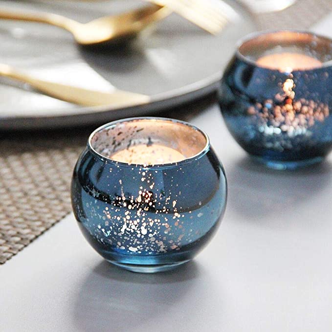 New 16PCS Round Mercury Glass Votive Candle Holders