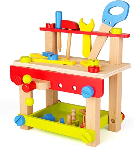 New Wooden Workbench w/ Tools for Toddlers | Building Set Construction Toy