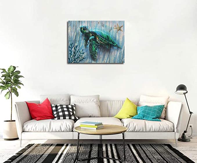 New 16" x 12" Sea Turtle Wall Art Prints | Blue Sea-Plant Modern Landscape Painting Wall Decor