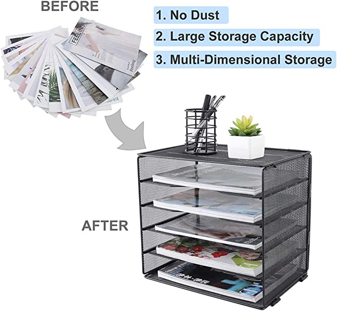 New Mesh Desktop File Organizer | Literature Magazine Holder | 5-Tier