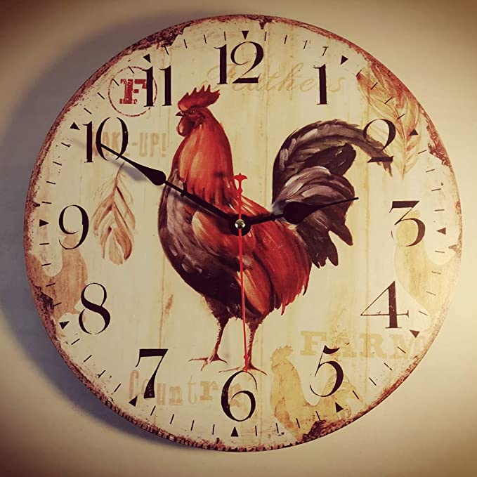 New 12" Vintage Farmhouse Kitchen Wall Clocks | Rooster Analog Clock