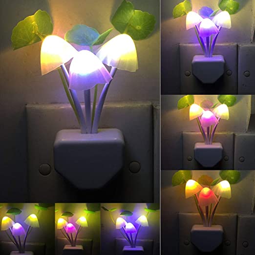 New 2PCS Plug in LED Mushroom Night Light Lamp w/ Dusk to Dawn Sensor