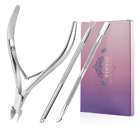 Cuticle Trimmer with Cuticle Pusher -YINYIN Cuticle Remover Cuticle Nippers Professional Stainle...