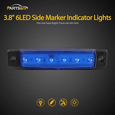 Partsam Thin Line 3.8" 6 LED Blue Side Led Trailer Marker Lights Sealed, Led Marker Lights Indic...