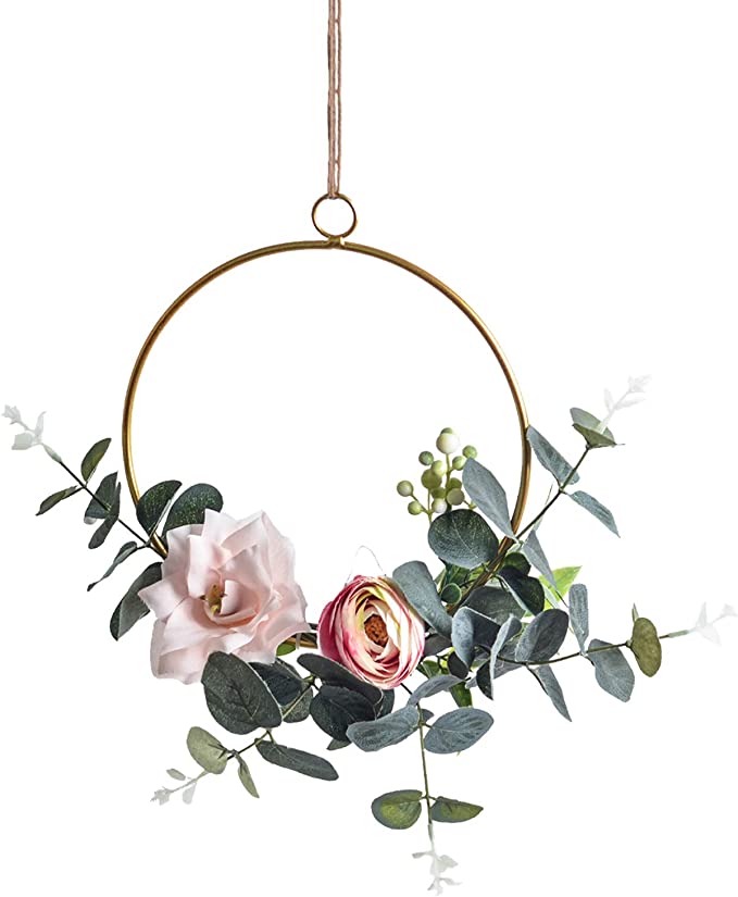 New 3 PCS Artificial Floral Hoop Wreaths | Garland w/ Pink Clematis & Tea Rose Flowers