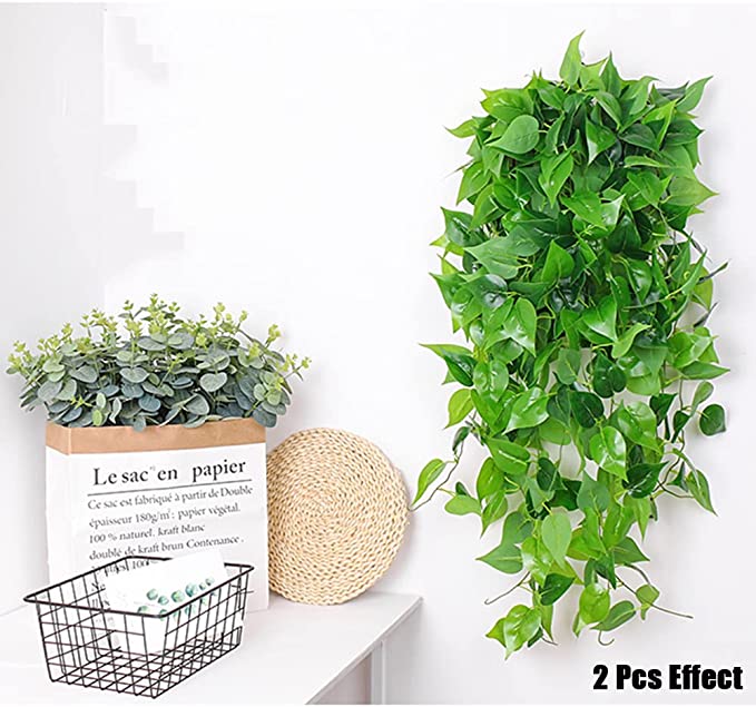 New 2 PCS Artificial Hanging Plants | 20LED Fairy Lights | Indoor/Outdoor Decoration Fake Plants