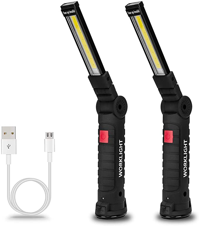 Heavy Duty LED Flashlights | Rechargeable Work Lights | 360° Rotate 5 Modes Bright | 2 Pack