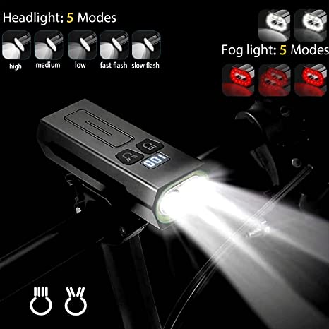 New 10 Modes Bike Light Front Back | LED Bright Rechargeable Powerbank Safety Bicycle Lights