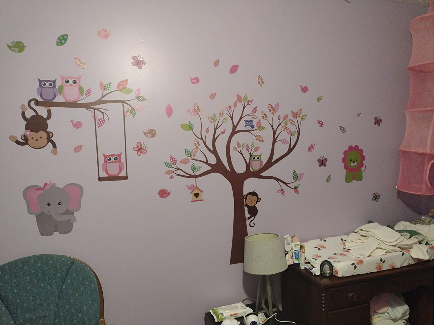 New ungle Theme Peel & Stick Girl Nursery Wall Decal | Owl Giraffe Lion Tree Decorative Sticker