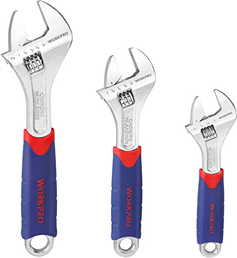 Heavy Duty 3 PCS 10" 8" 6" Adjustable Wrench Set CR-V w/ Rubberized Anti-Slip Grips